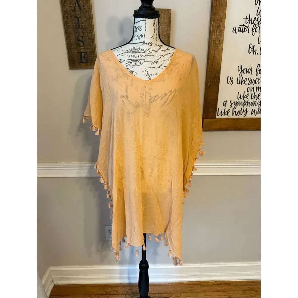 Seafolly Women's Tassel Trim Kaftan Amnesia Swim Cover Up Dress Peach One Size